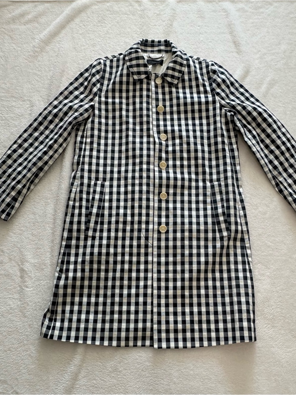 J.CREW Navy White Gingham Trench Coat Mid-Length Button Pockets Long Sleeve 10
